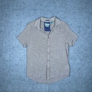 Tenth + Ocean Shirt Mens Small Brown Linen Blend Short Sleeve Button Up Casual